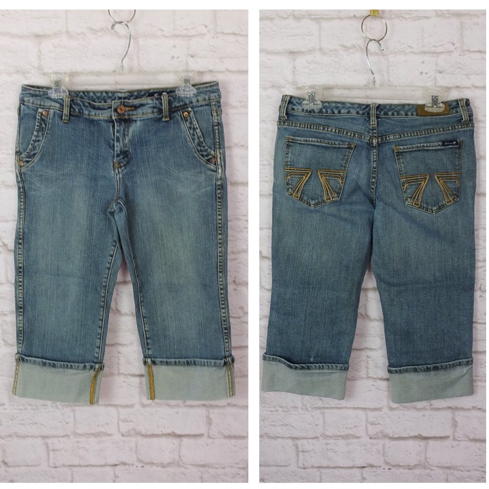 Seven7 Distressed Stretch Denim Jean Capris 32